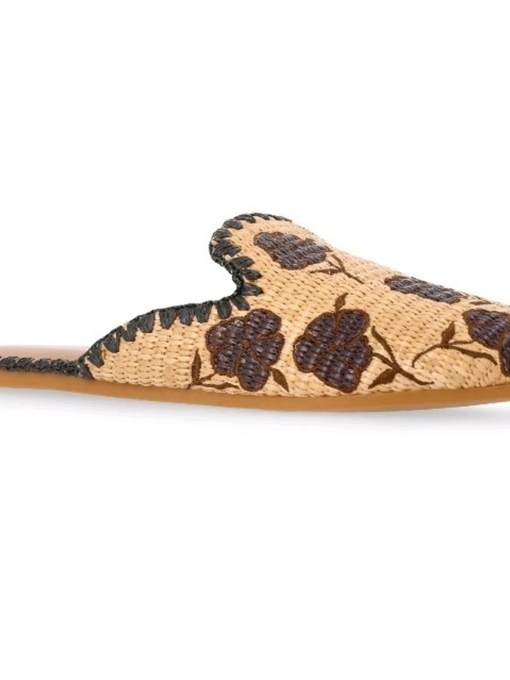 NWT Time and Tru Women's Raffia Mules Whipstitch Floral Slip On Shoes Multi Size